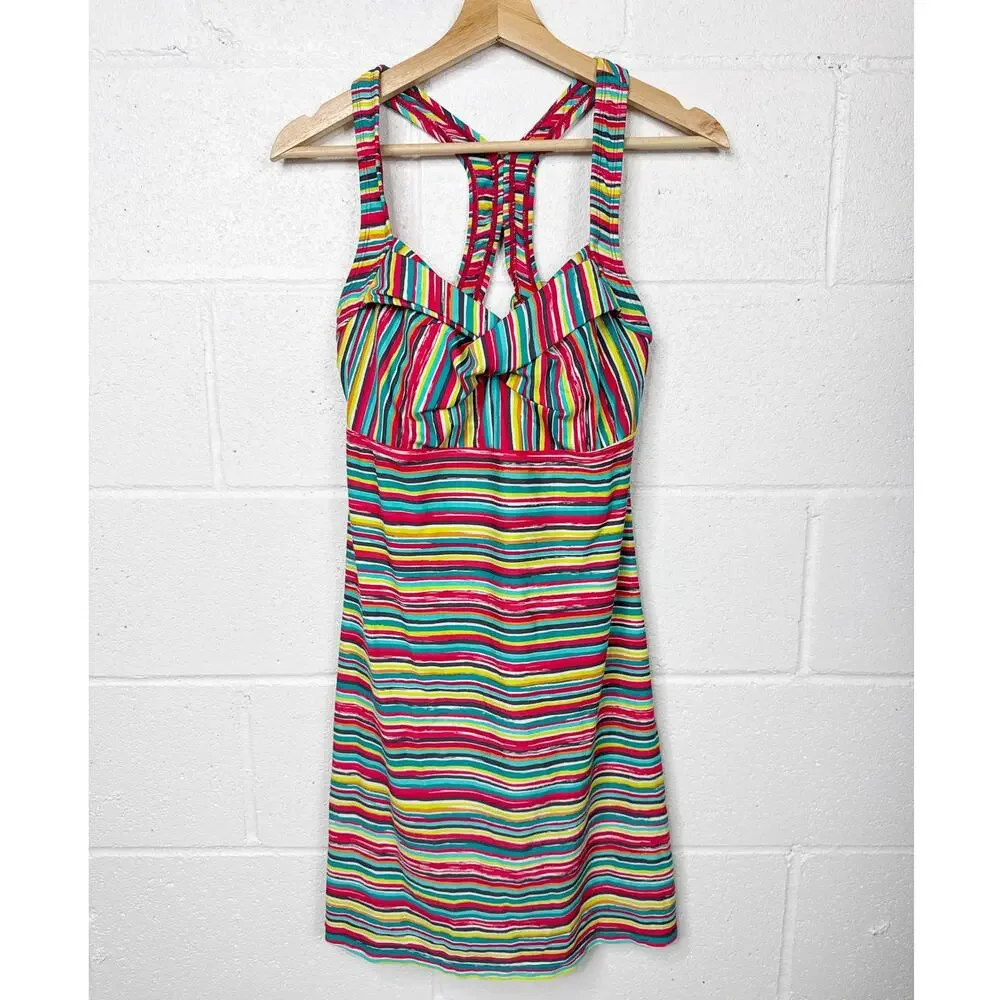 Athleta Salina‎ Swim Dress Womens Small Multicolor Stripe Racerback Swimdress